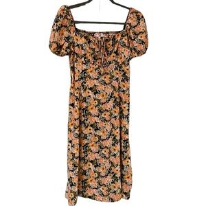 Dizzy Lizzy BOHO Peasant Dress L Large Juniors Slit Side Poofy Short Sleeve NEW